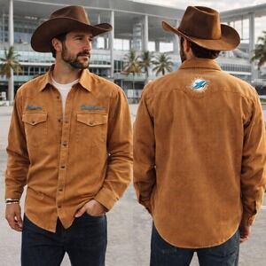 Darius Rucker x NFL Miami Dolphins Corduroy Western Shirt Men XXL Rust Brown NWT
